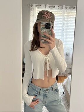 Garage White Tie Front Cardigan